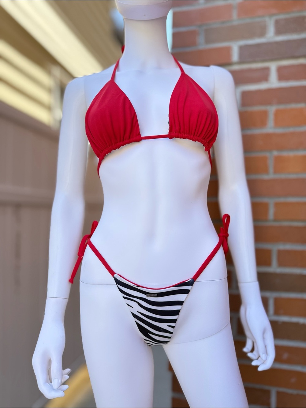 Red String Zebra Print Triangle Bikini - Picture 11 of 16